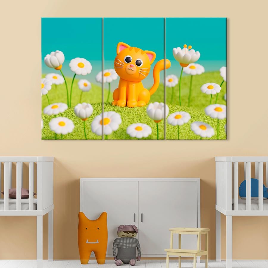 Картина в детскую комнату Рыжий котик на лугу 156x100 см (A1439-3)