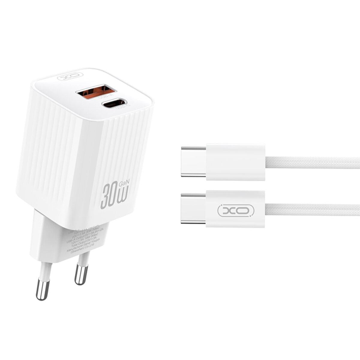 Зарядний пристрій мережевий Xo L149 PD30 W 1USB-A/1USB-C/Type-C кабель Білий Зарядний пристрій мережевий Xo L149 PD30 W 1USB-A/1USB-C/Type-C кабель Білий
