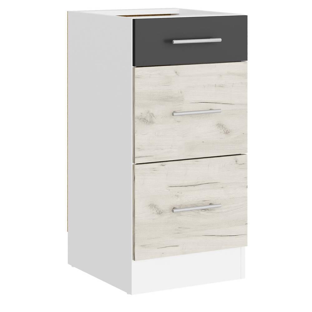 Кухонный модуль на 3 ящика Еверест Эко 400 без столешницы 40х46х82 см Дуб крафт Белый/Графит/Белый (DTM-071033)
