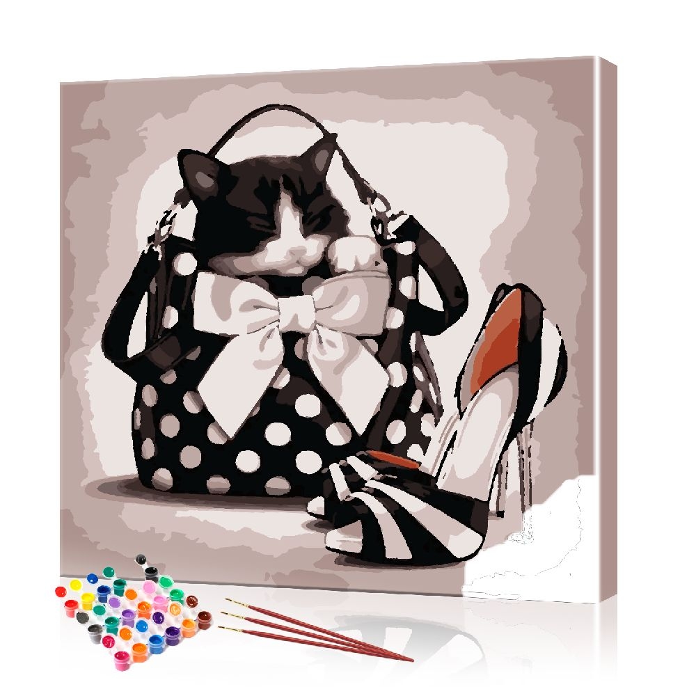 Картина за номерами ArtSale Кот в жіночій сумочці PBN0909 40х40 см