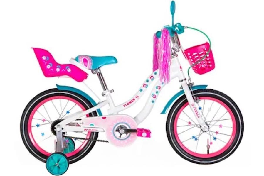 Велосипед Formula Kid FLOWER PREMIUM ST 16"/8,5" BH звонок корзина зеркало 2026 Белый/Розовый/Бирюзоий (8585053830858)