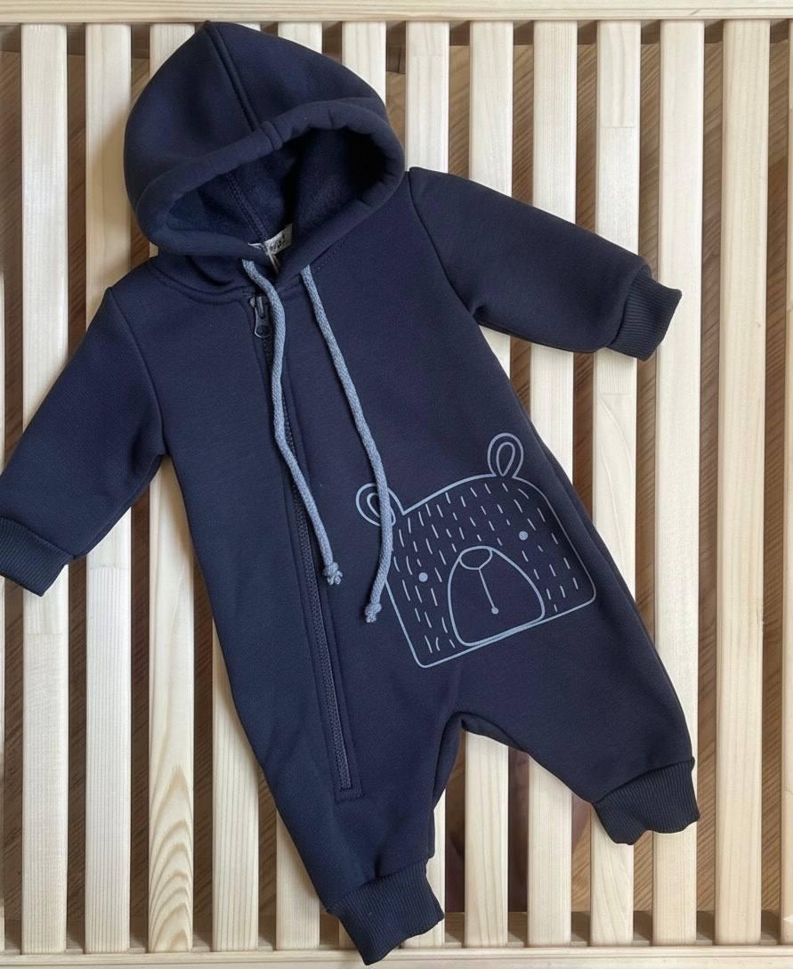 Ромпер комбинезон утепленный детский 50-56 см Темный графит