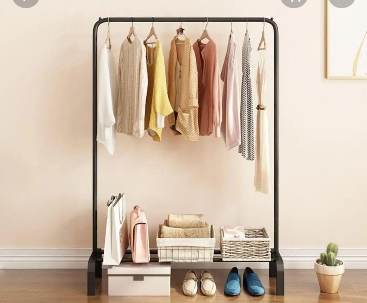 Стойка для одежды с полкой для обуви Double floor Hanger 111х39х145 см нагрузкой до 30 кг металлическая Черный (opt-14542) Стойка для одежды с полкой для обуви Double floor Hanger 111х39х145 см нагрузкой до 30 кг металлическая Черный (opt-14542)