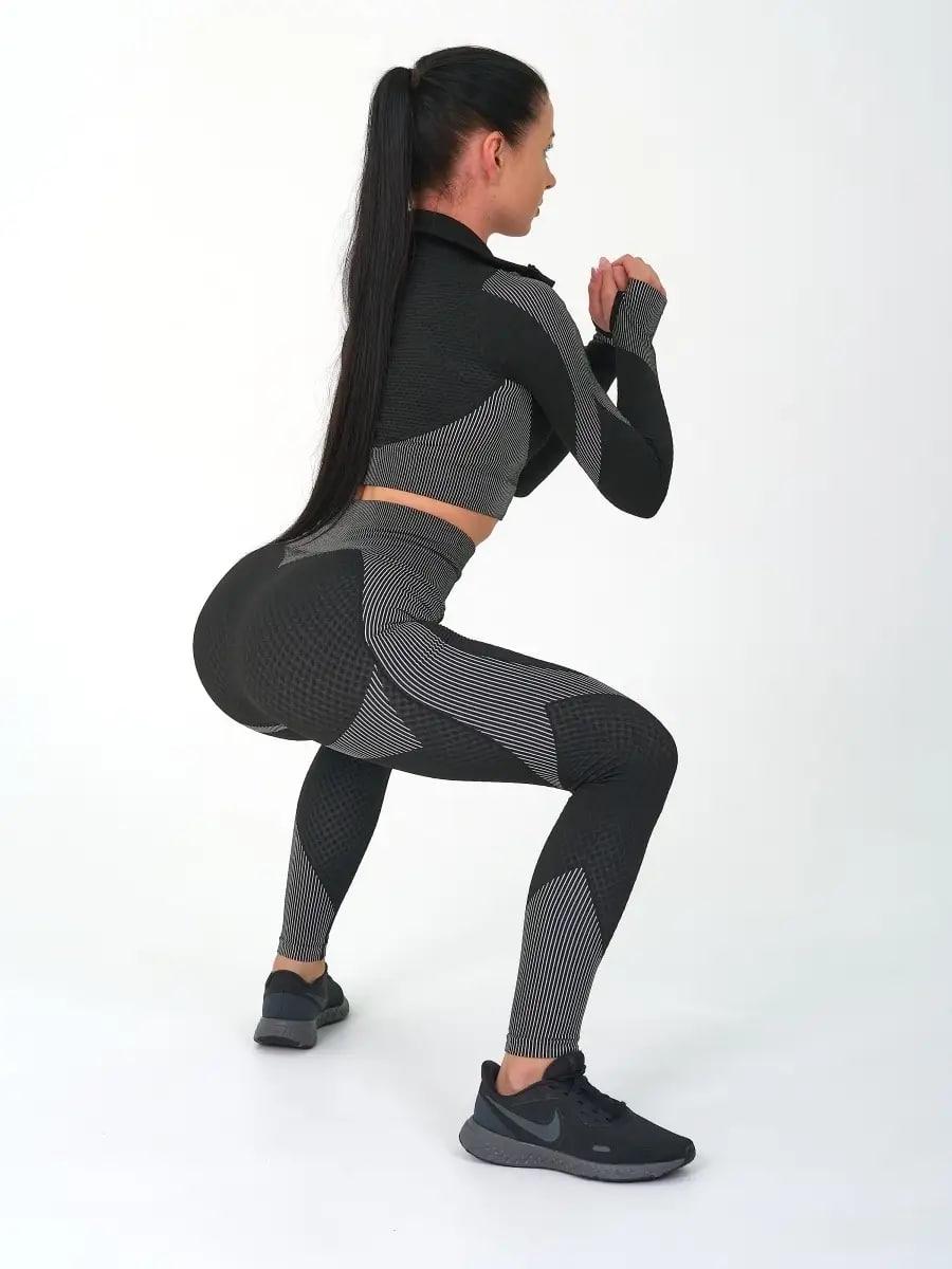 Лосини спортивні Push Up жіночі для тренувань йоги фітнесу та бігу Push Up з сірими вставками S Чорний (70062S) - фото 5 Лосини спортивні Push Up жіночі для тренувань йоги фітнесу та бігу Push Up з сірими вставками S Чорний (70062S) - фото 5
