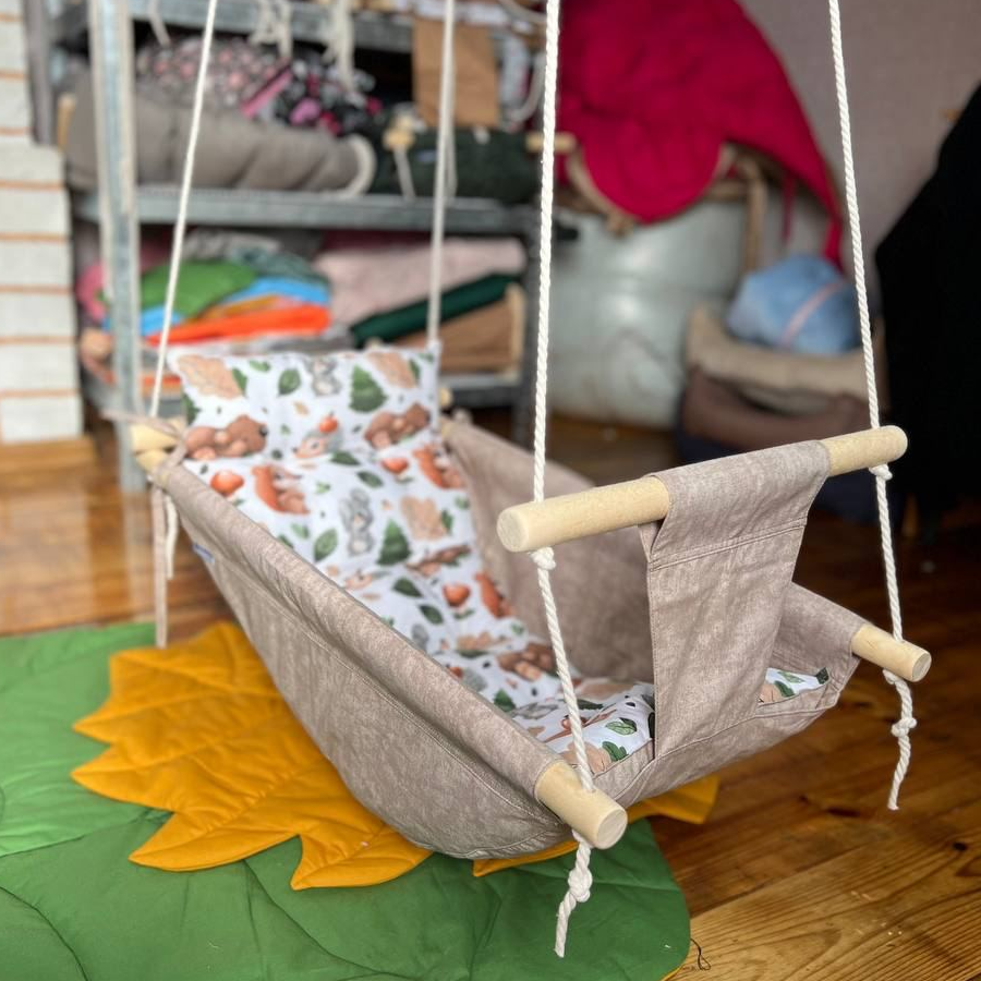 Детские качели подвесные из хлопка Колыбель с лесом Бежевый (gs-8536)