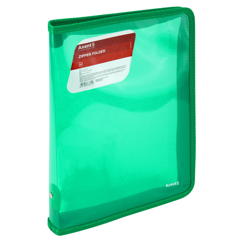 Папка объемная на молнии Axent B5 Прозрачный/Зеленый (1802-26-A)