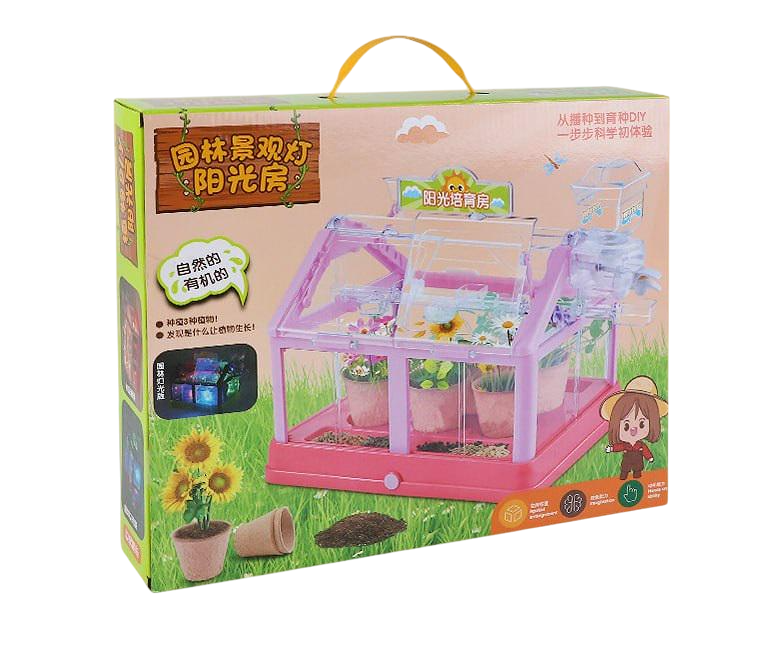 Набор для выращивания растений Мини Теплица с системой полива и солнечными светодиодными лампами Розовый (425/1)