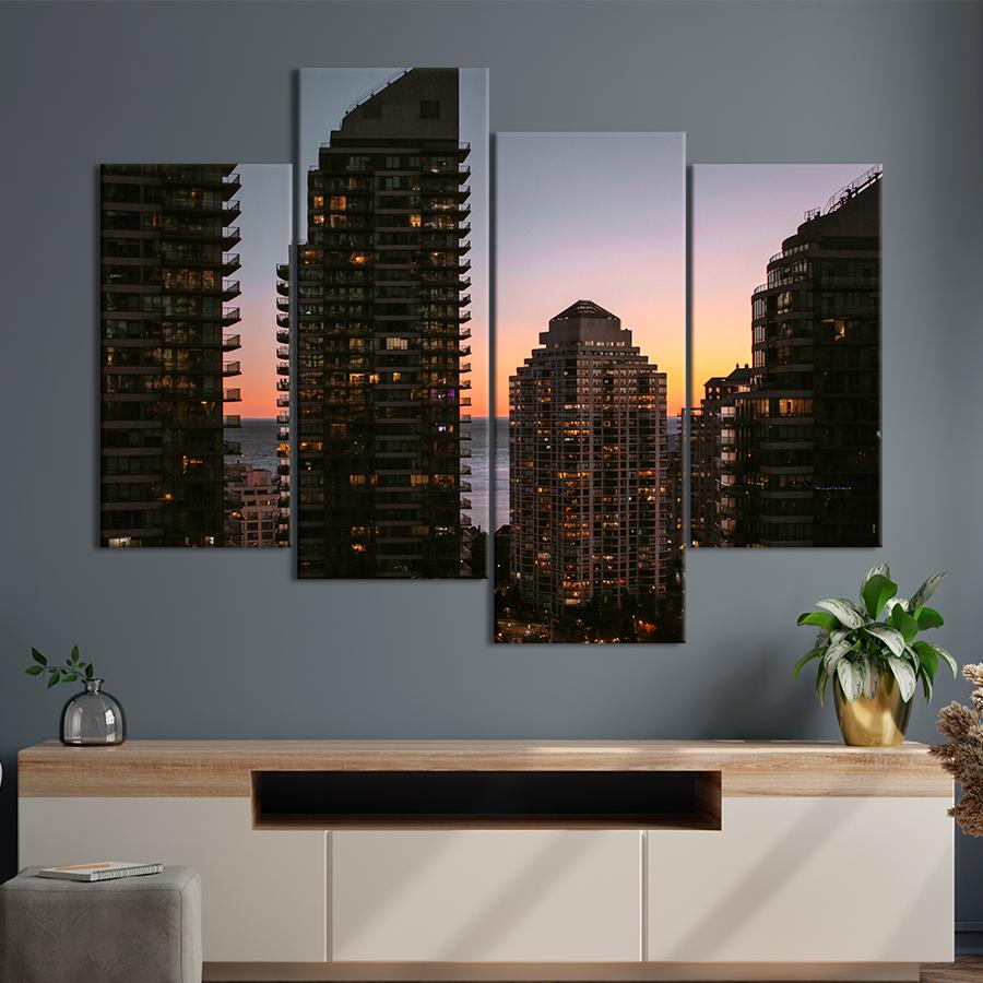 Картина город Вечер и небоскрёбы Ванкувера 89x56 см (A856-4)