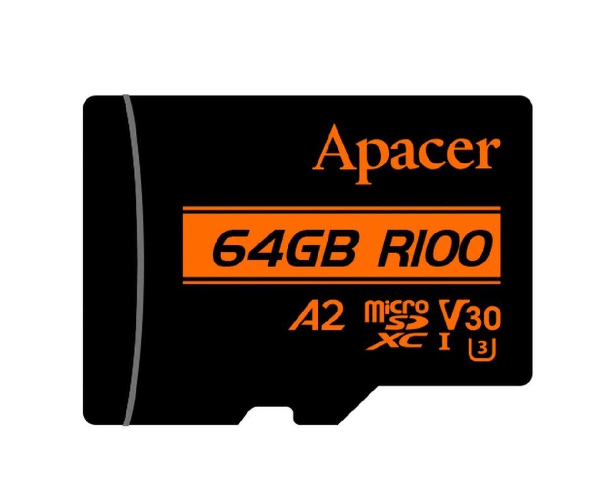 Карта памяти Apacer A2 64 Гб class 10 V30 + SD-адаптер (AP64GMCSX10U8-R)