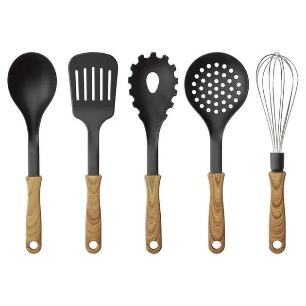 Набір кухонного приладдя ERNESTO 5 предметів із ручкою з вбудованим тримачем ополоник/лопатка/вінчик/ложка для спагетті/шумовка (D1-00508)