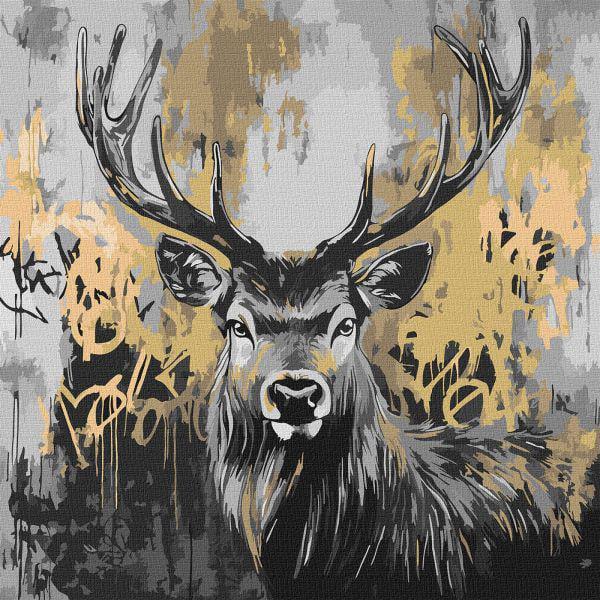 Картина за номерами Ideyka Золотий олень з фарбами металік 40x40 см (Id-KHO6725)