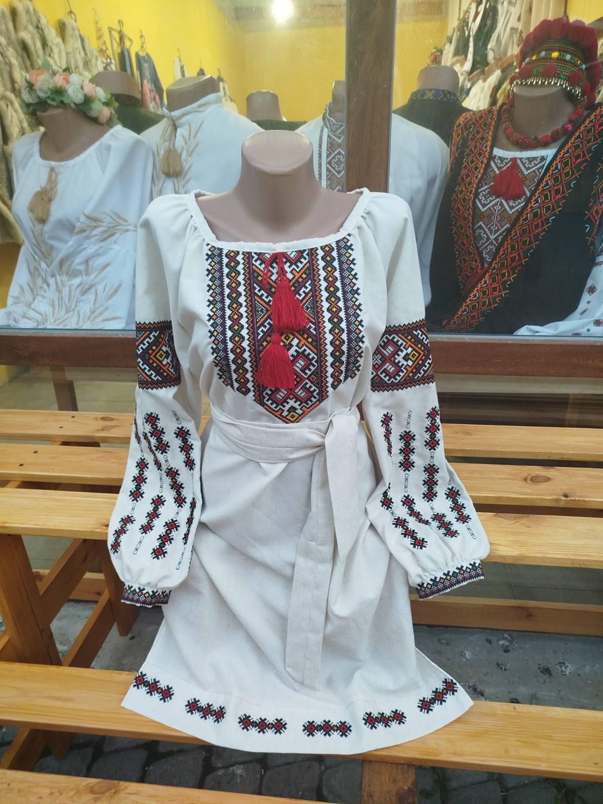 Сукня лляна Гуцульський узір р. 46 Світло-бежевий