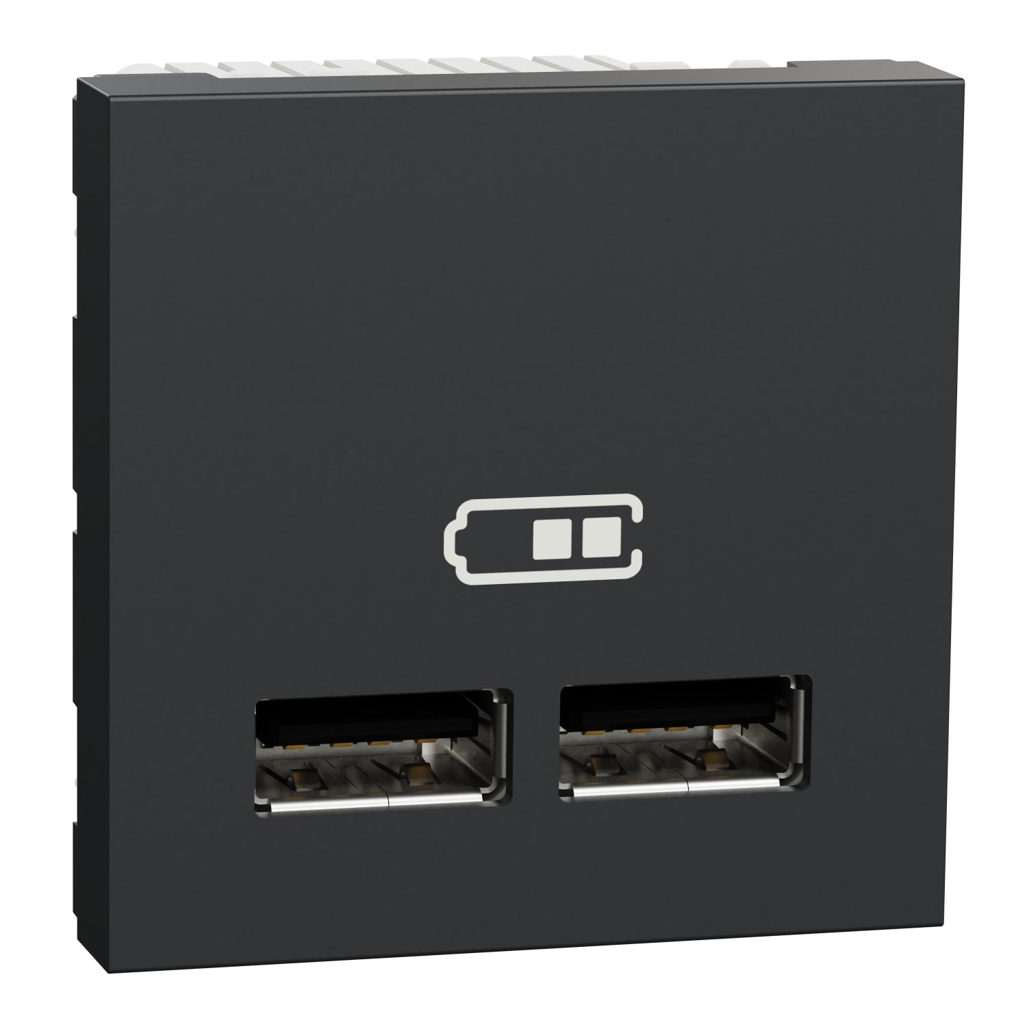 Розетка подвійна Schneider Electric Unica New USB 2,1А 2 модулі Антрацит (NU341854)