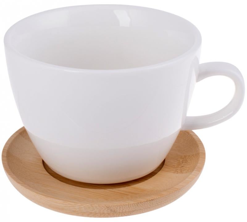 Чашка фарфоровая Ceram Bamboo на деревянной подставке 500 мл (BD-375-413)