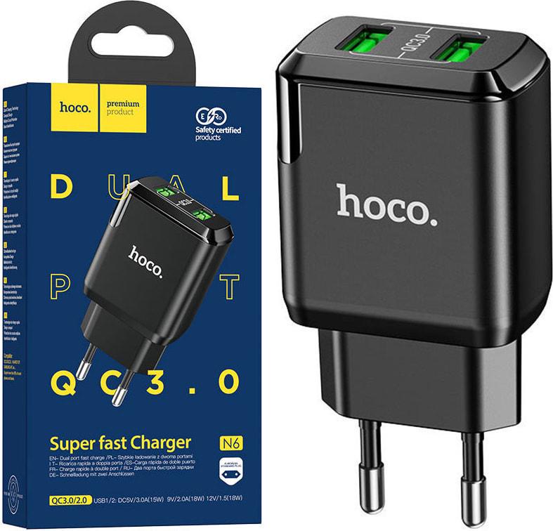 Зарядка быстрая Hoco N6 QC3.0/2 USB/18W Black (36694)
