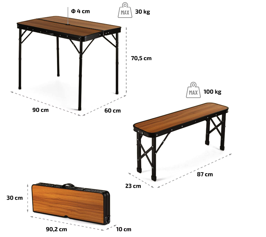 Стол туристический раскладной Outtec со скамейками 3 шт. Коричневый (18195951) - фото 3