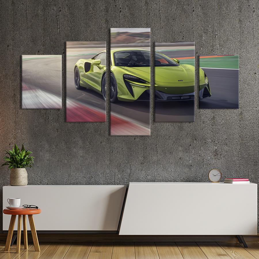 Картина на холсте Суперкар Макларен Артура оливкового цвета 162x80 см (1280-52)