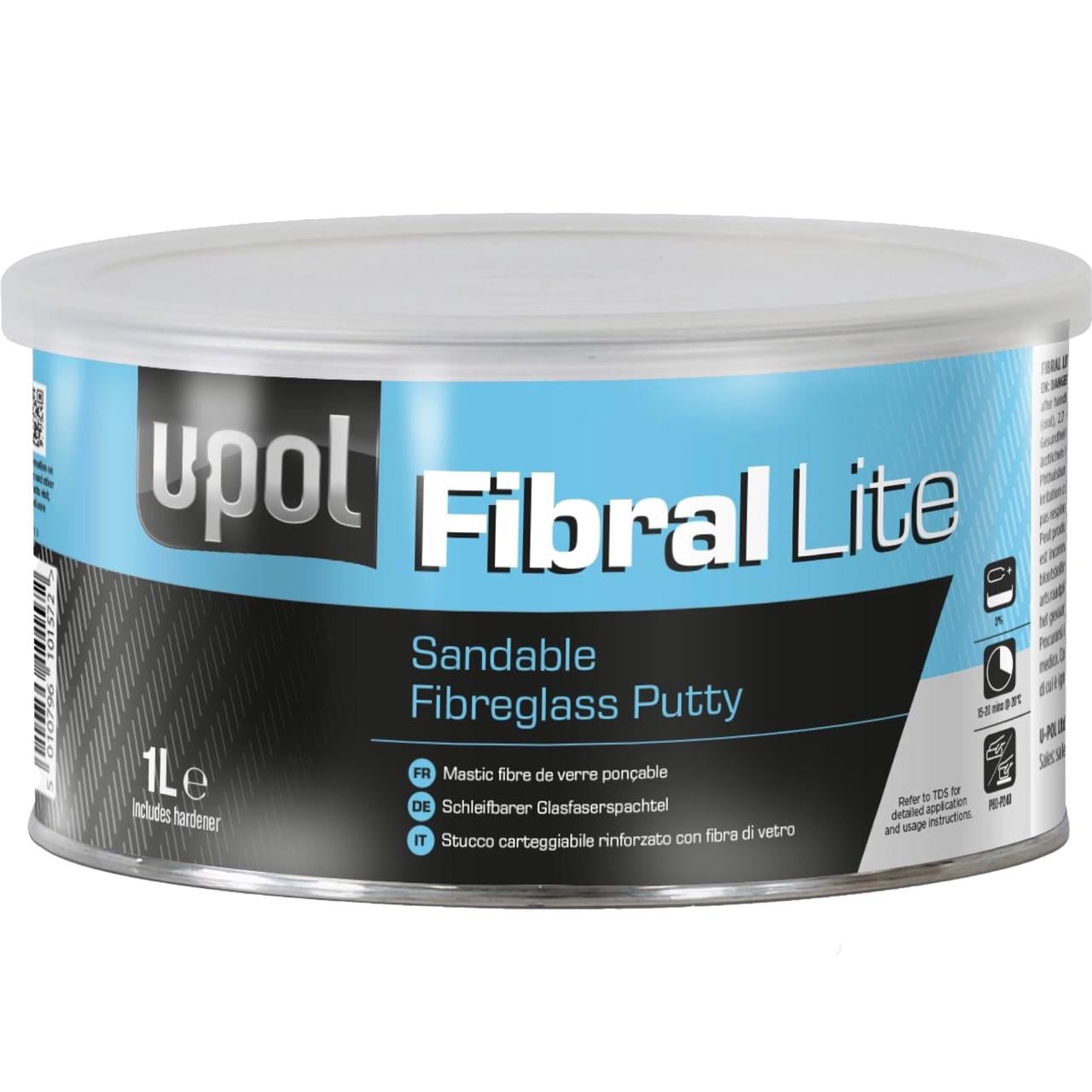 Шпаклевка со стеклоокном Fibral Lite Sandable Fiberglass Putty U-POL 1,5 кг Бледо-желтый