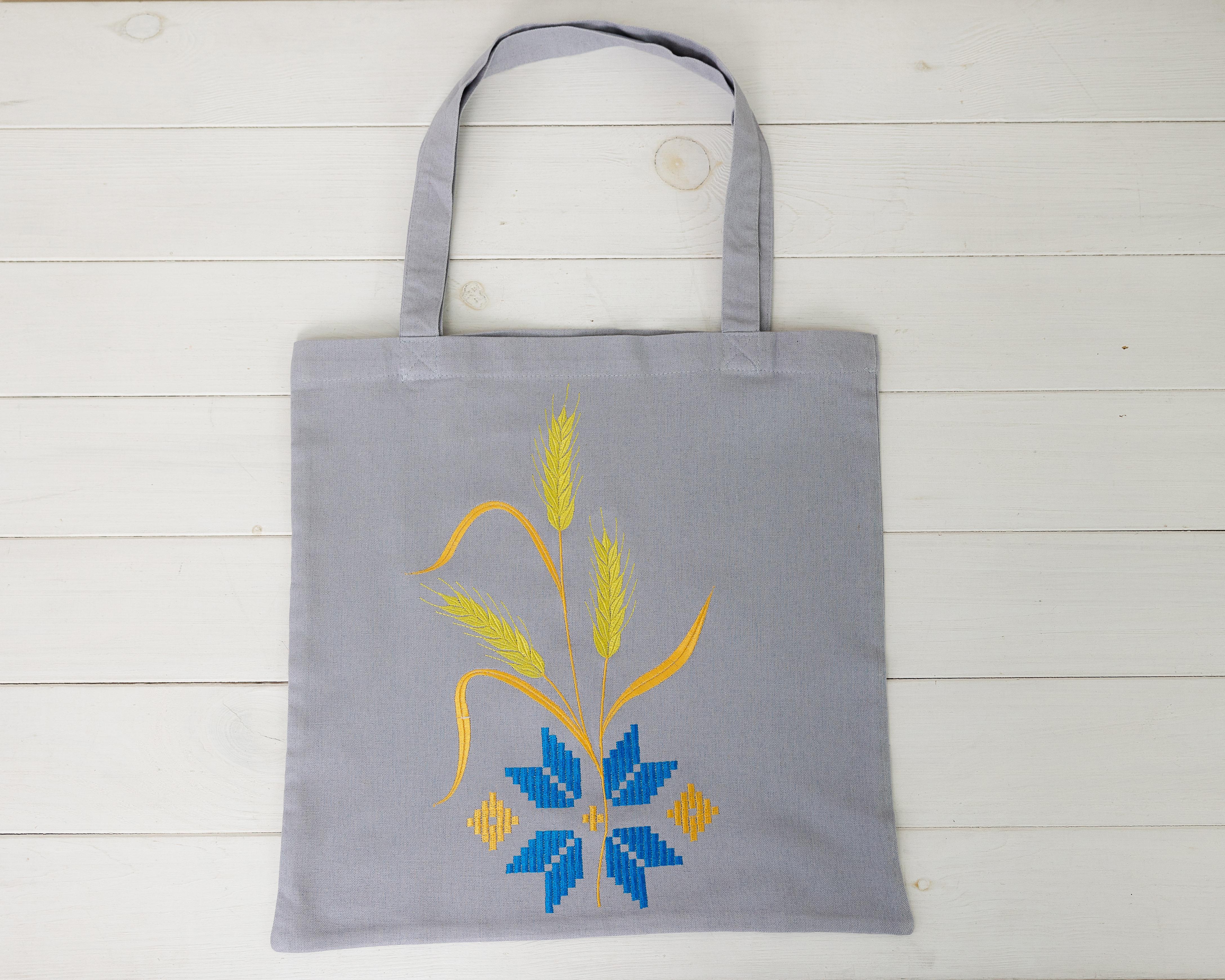 Шопер с вышивкой Колоски Серый (0002164)