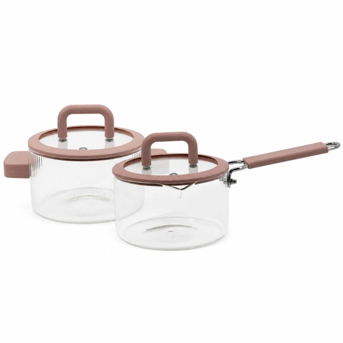 Набор посуды стеклянной с крышками Handled Glass Pot кастрюля 1,8 л и ковш 1,8 л Набор посуды стеклянной с крышками Handled Glass Pot кастрюля 1,8 л и ковш 1,8 л