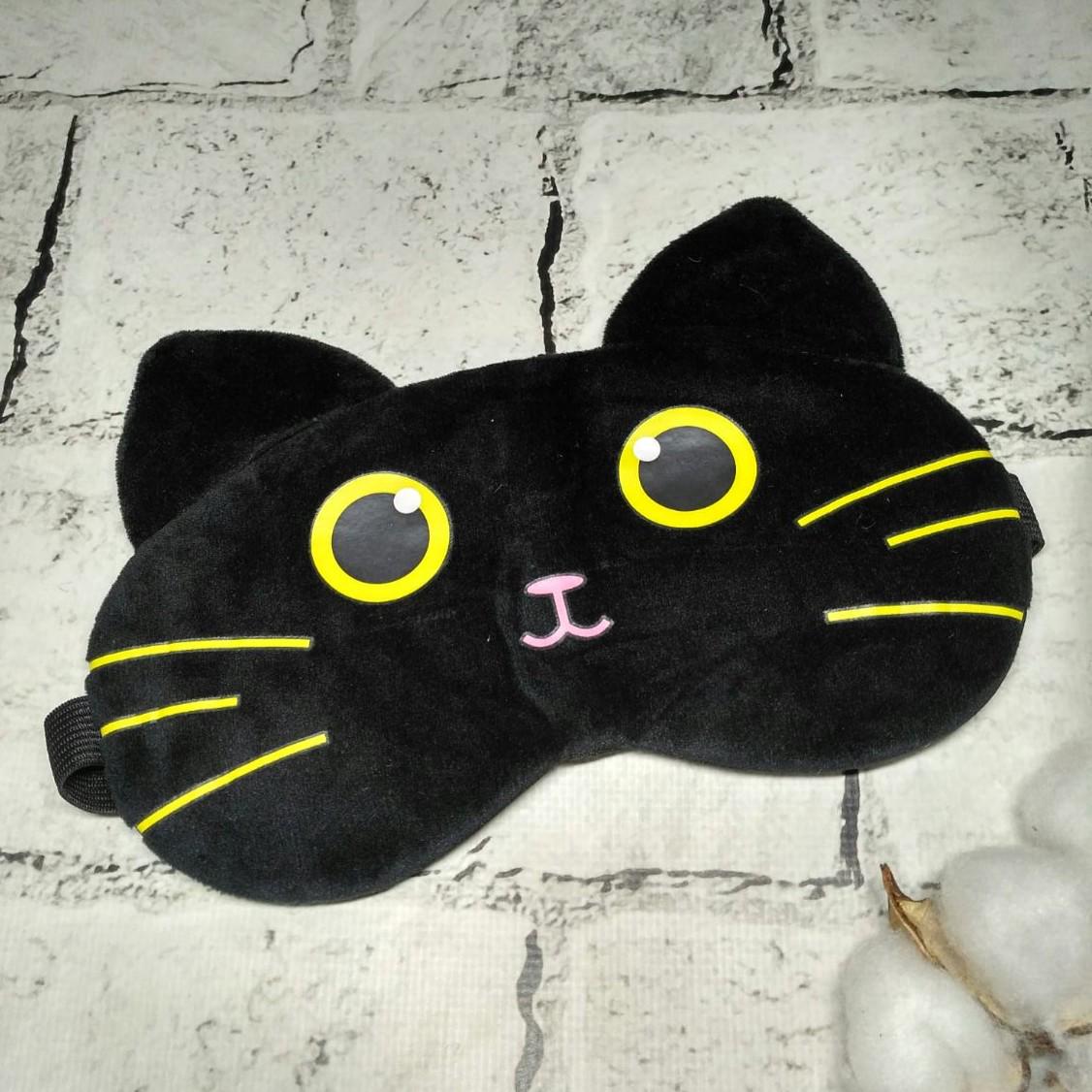 Маска для сна велюровая Котик 20х9 см Черный (20245-2) - фото 1