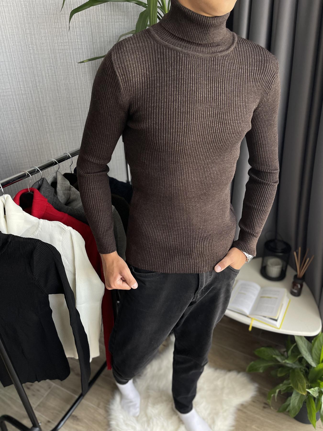 Гольф мужской с высокой горловиной в рубчик L Шоколадный (26535/3/2) - фото 7 Гольф мужской с высокой горловиной в рубчик L Шоколадный (26535/3/2) - фото 7