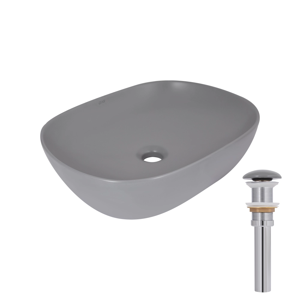 Раковина накладная Qtap Aquarius 470х380х120 мм прямоугольная с донным клапаном Stone grey (49780)