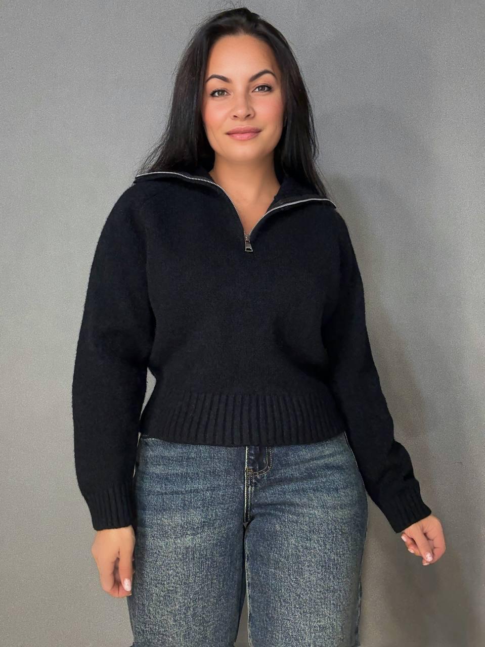 Светр жіночий A-N 1780 з коміром на блискавці OS Чорний (5968)