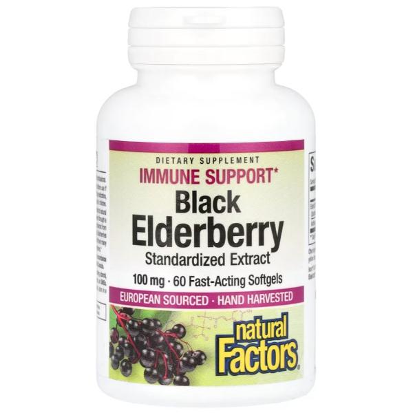 Бузина Natural Factors Black Elderberry 100 мг 60 Softgels (23121414)