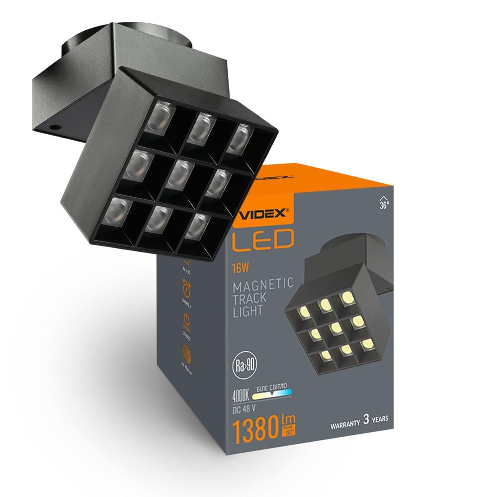 Светильник трековый магнитный светодиодный Videx LE29B 16W 4000K 48V Черный (11482)