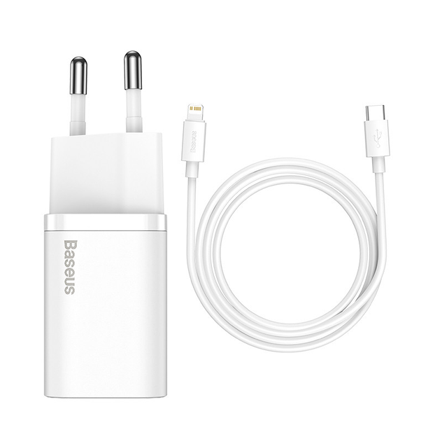Зарядний пристрій Baseus Super Si 1xType-C 20W With Simple Wisdom Data Cable Type-C to Lightning 1 м White (TZCCSUP-B02)