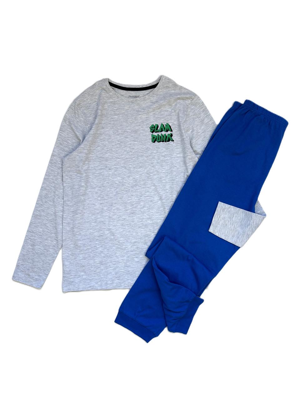 Піжама для хлопця PRIMARK Slam Dunk лонгслів та штани 158 см Сіро-синій (2548909254)