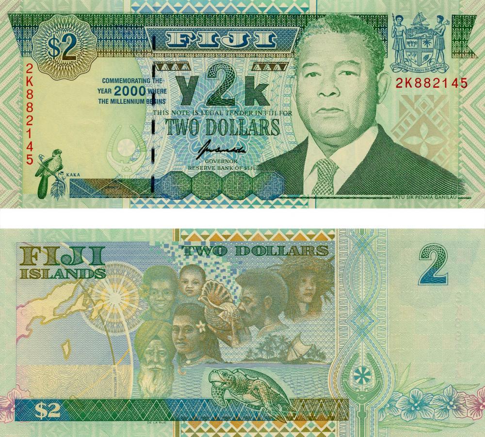Коллекционная банкнота Фиджи 2 доллара 2000 UNC P102a (Б05689)