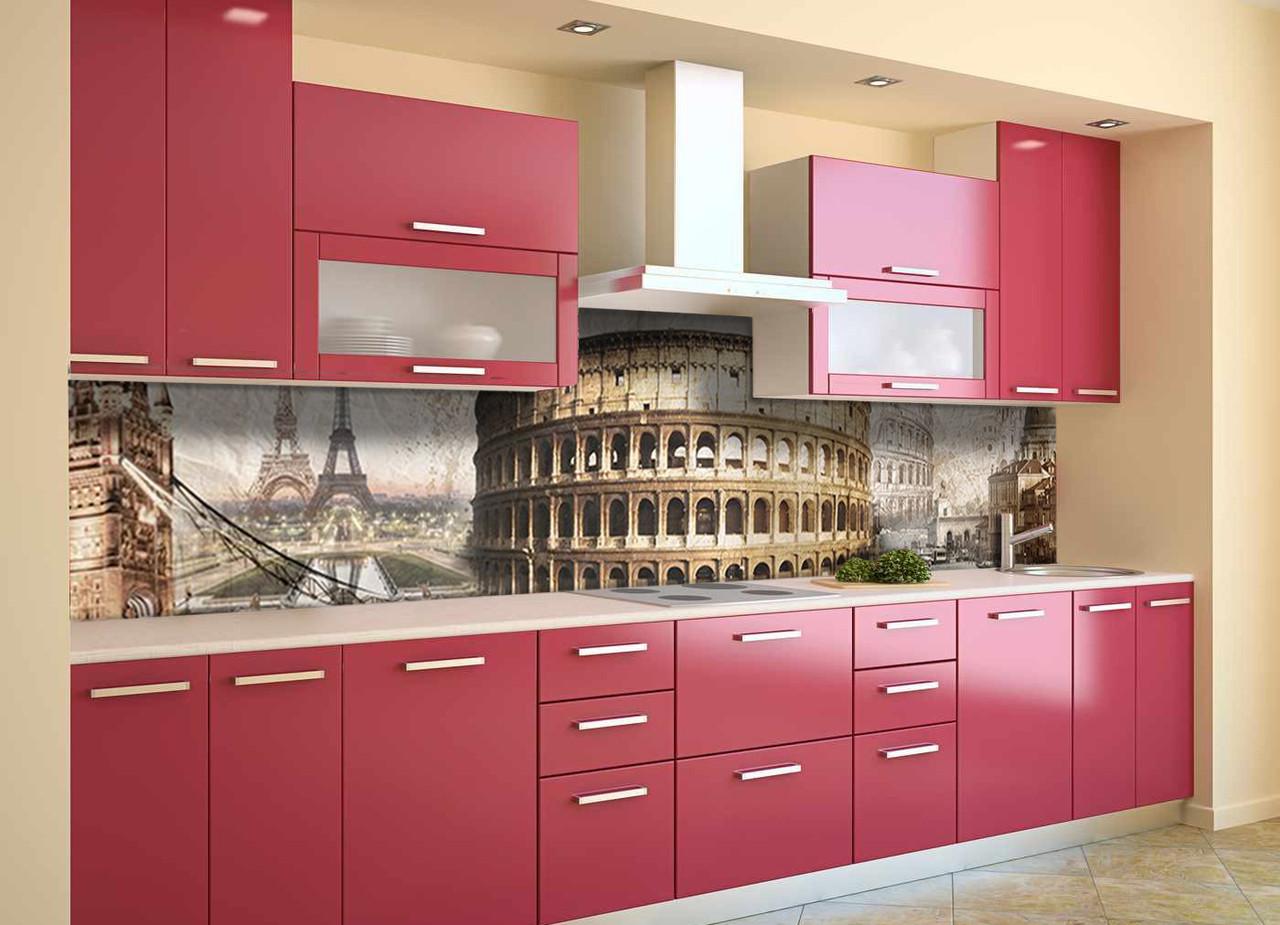 Кухонный фартук Колизей эйфелева башня из самоклеящейся виниловой пленки 60х250 см Бежевый