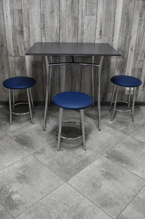 Кухонний комплект Teddy Тріо стіл/табурети 3 шт. в хром-корпусі 60х80х75 см Чорний/Синій (28374531)