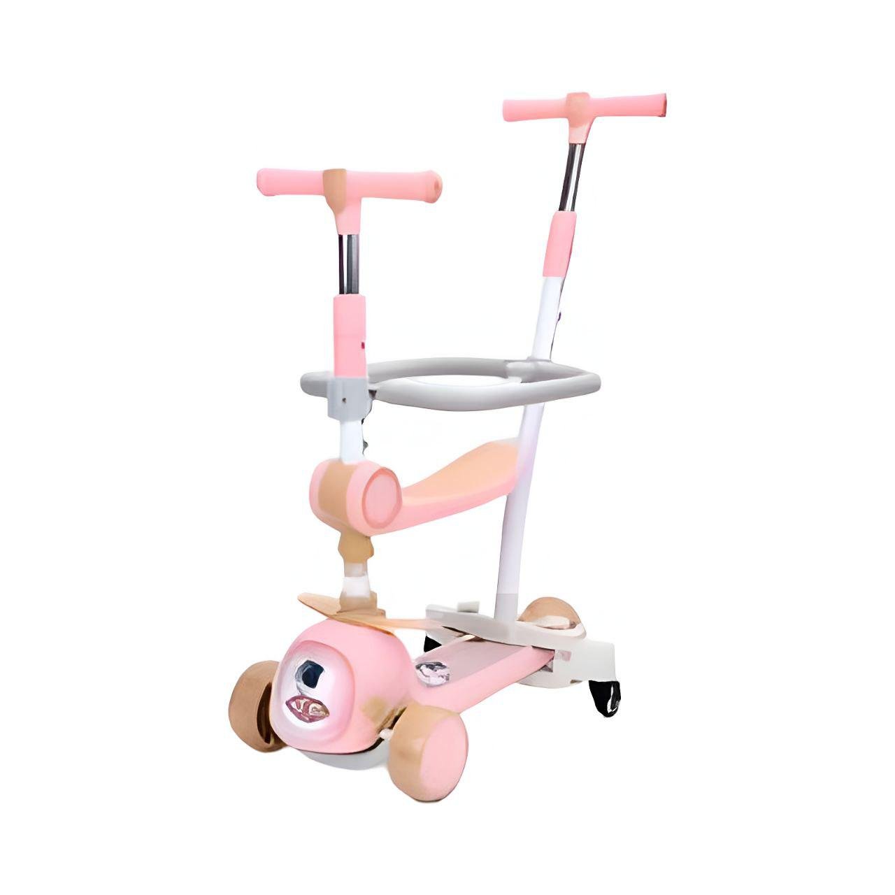 Самокат JR 3-095 5в1 металл/пластик с подсветкой и музыкой дополнительные колеса Розовый (25149792) - фото 1