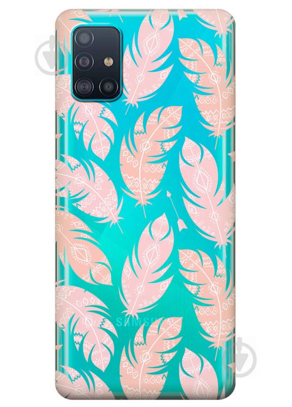 Прозорий силіконовий чохол iSwag для Samsung Galaxy A51 з малюнком - Рожеве пір'я (KS3127)