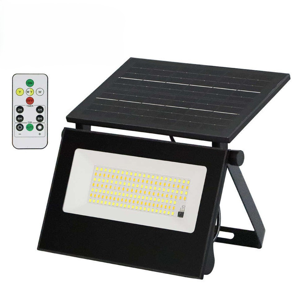 Прожектор уличный аккумулторный светодиодный с солнечной панелью фотодатчиком и пультом ДК 80 LED 100 Вт Черный (HP-5-57)
