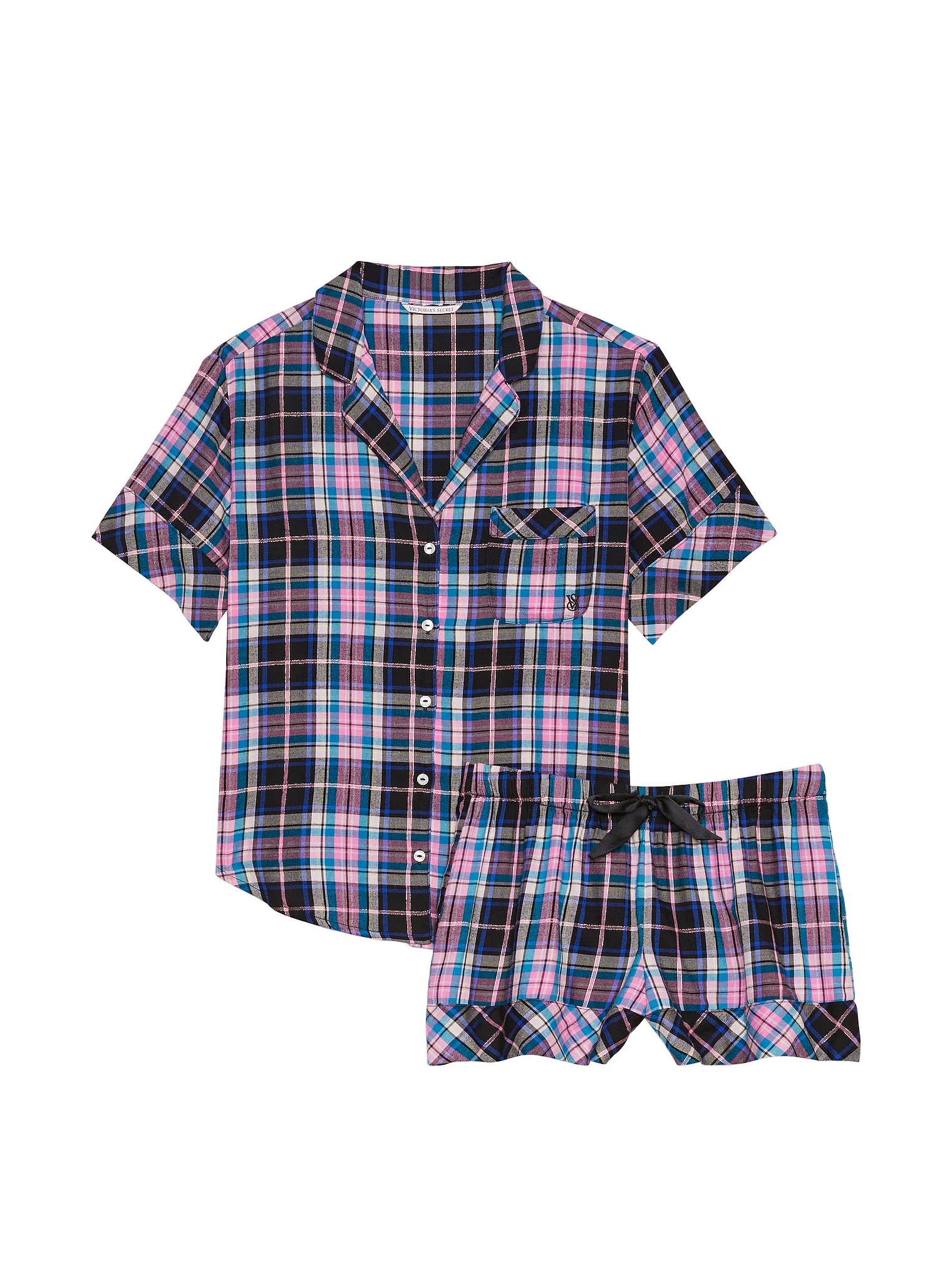 Піжама жіноча Victoria's Secret Flannel Short Pajama Set фланелева в клітинку XS Різнокольоровий (15271406) - фото 3