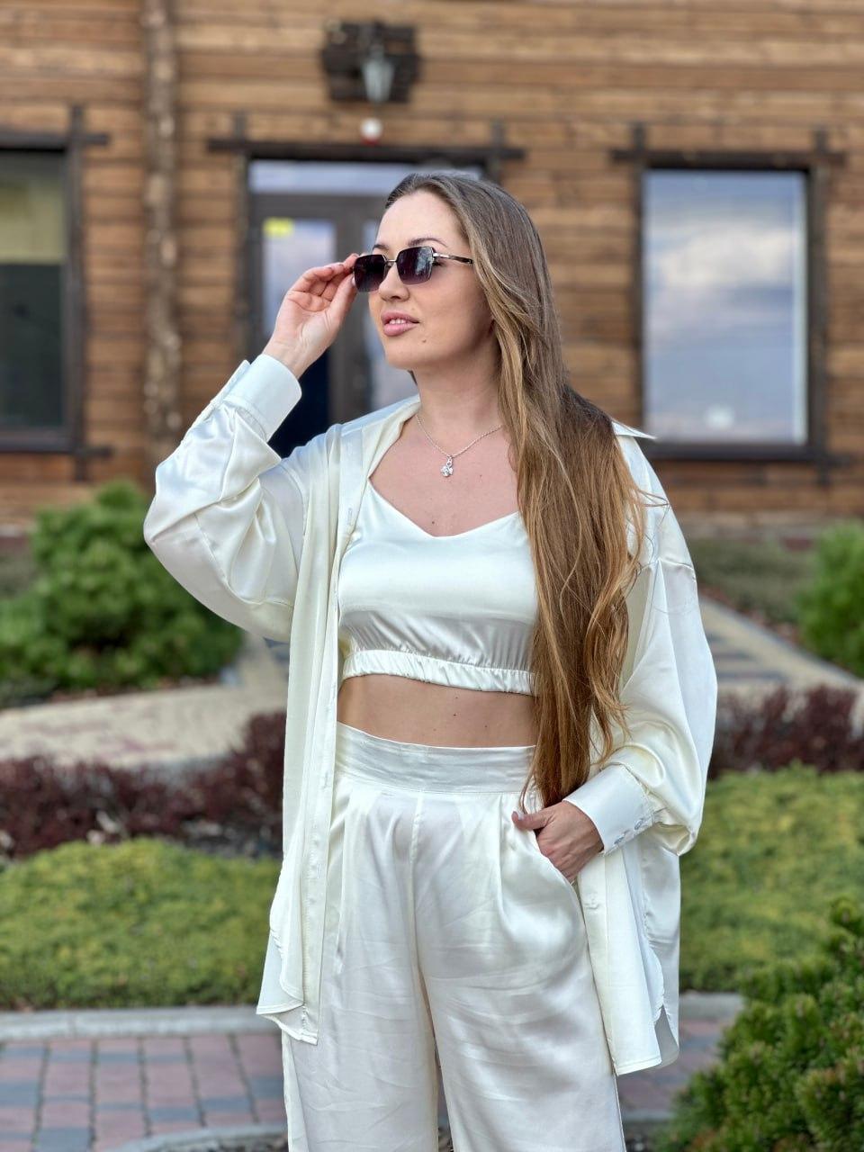 Женский костюм из шелка Армани рубашка и штаны Шампань (2571689661) - фото 2 Женский костюм из шелка Армани рубашка и штаны Шампань (2571689661) - фото 2