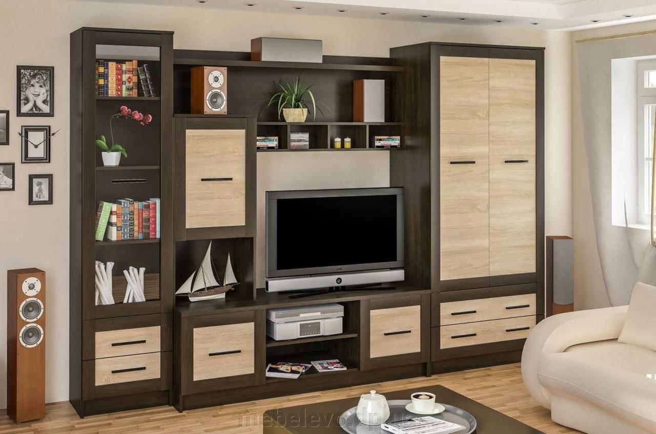 Стенка для гостиной Mebel Service Каспий 300х52,5х210 см Венге темный/Дуб самоа (23522308)