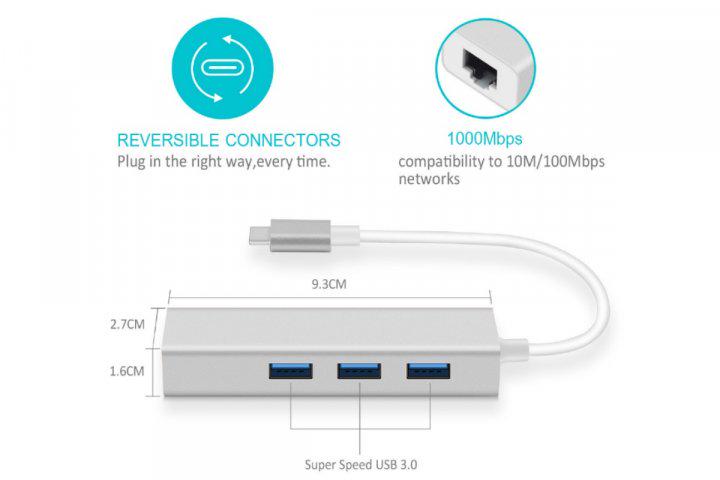 USB-хаб Foxconn Type-C на 3-Port/USB 3,0/Ethernet (A12057) - фото 2