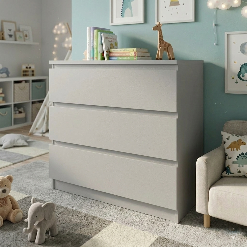 Комод MEBEX на 3 ящика 80х40х77,4 см Серый светлый (VM3B800LG) Комод MEBEX на 3 ящика 80х40х77,4 см Серый светлый (VM3B800LG)