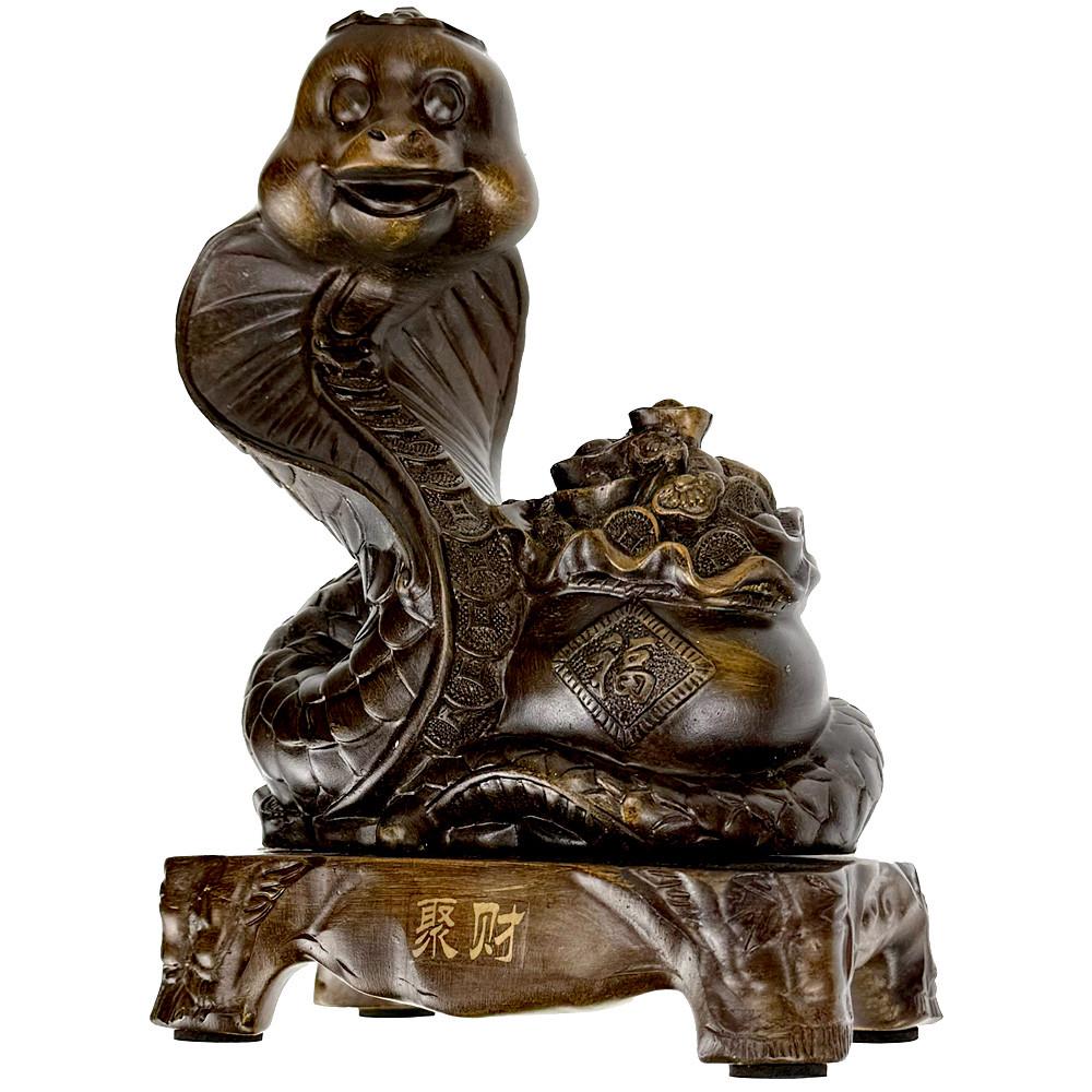 Змея с мешком денег подставке 18 см Коричневый (C5820)