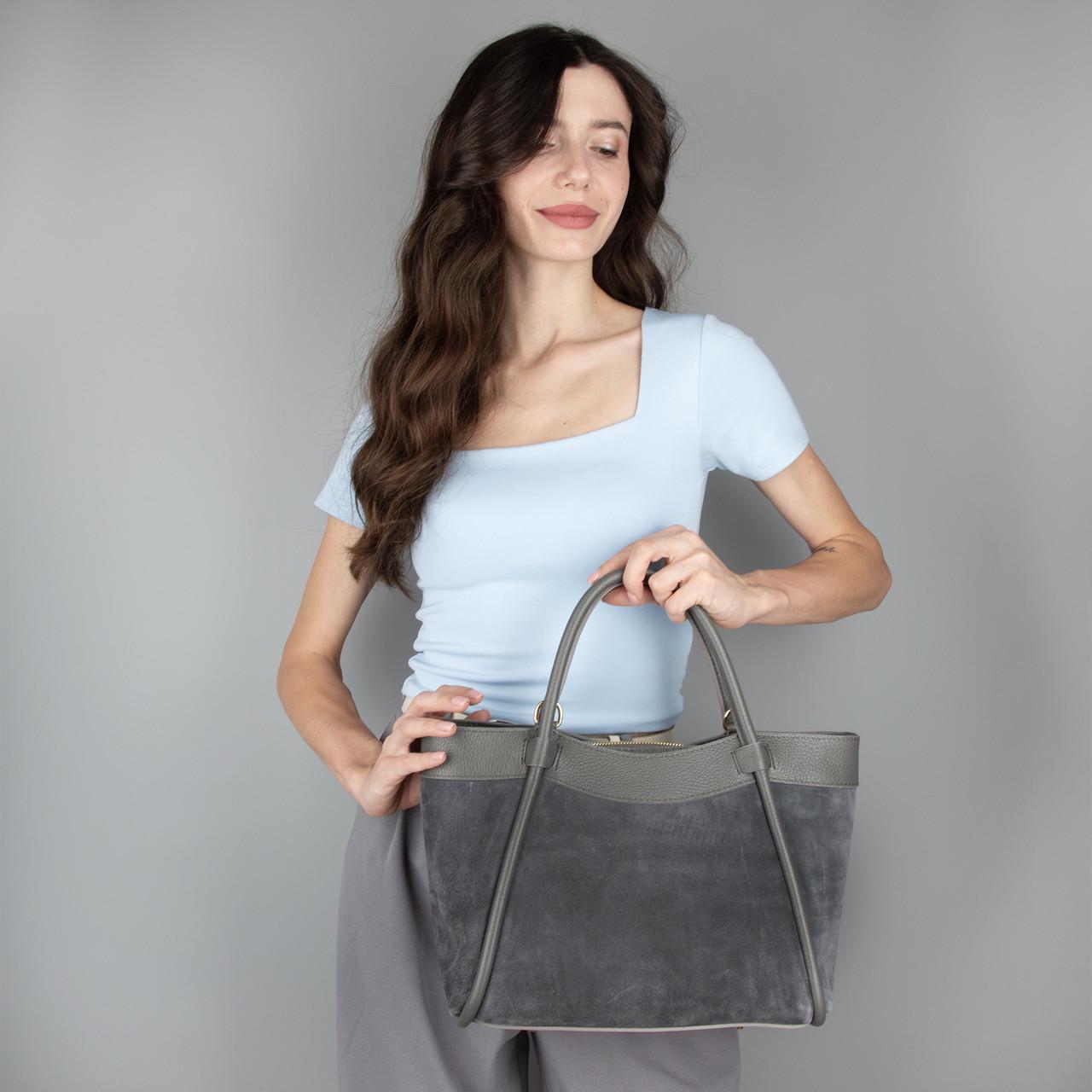 Сумка жіноча Virginia Conti замшева з 2 ручками Темно-сірий (04027) - фото 2 Сумка жіноча Virginia Conti замшева з 2 ручками Темно-сірий (04027) - фото 2