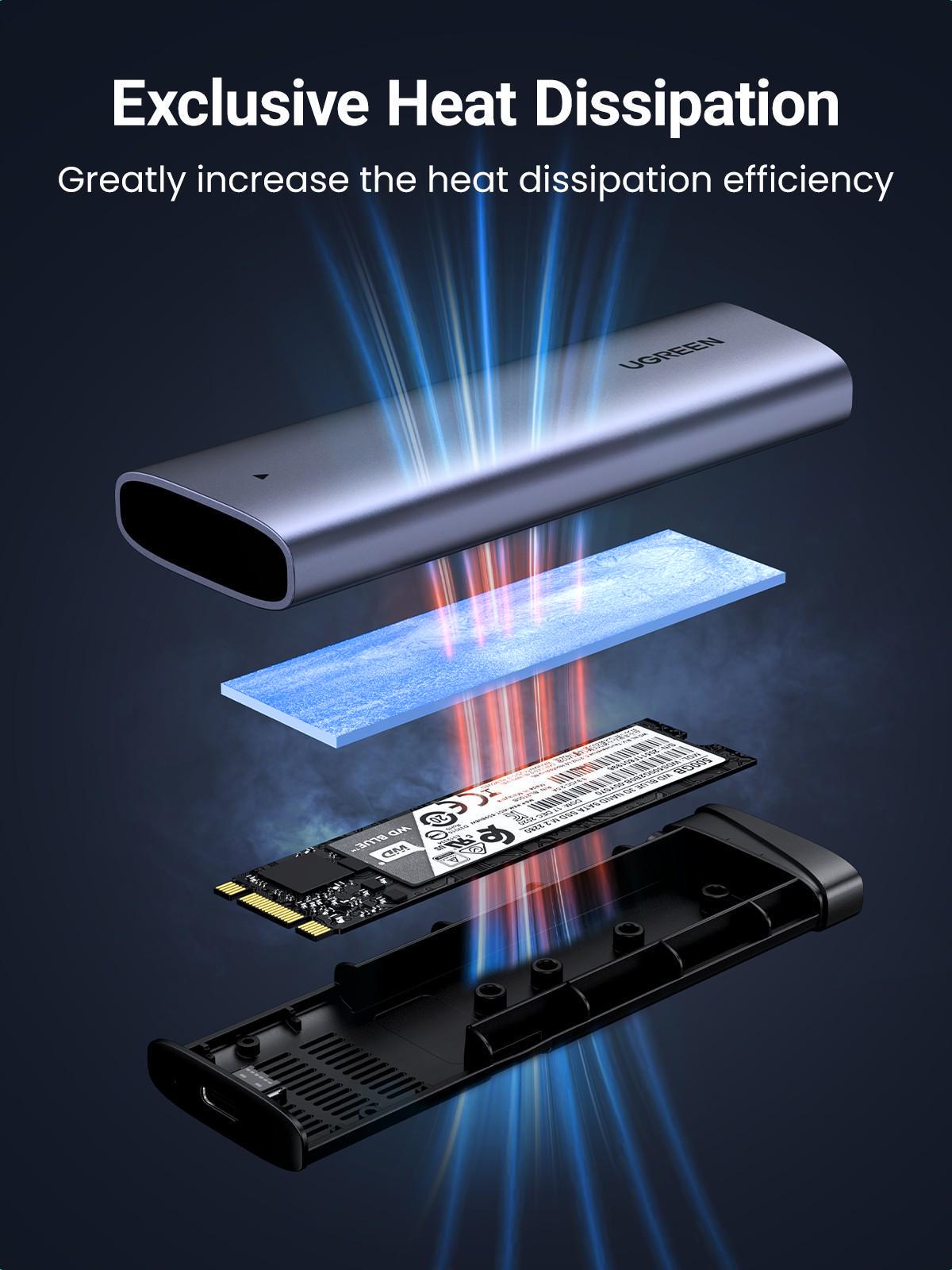 Зовнішній корупус UGREEN для SSD M.2 NVMe/SATA 10 Гбіт/с USB 3.2 Gen 2 UASP TRIM до 8 ТБ Сірий (15813) - фото 16