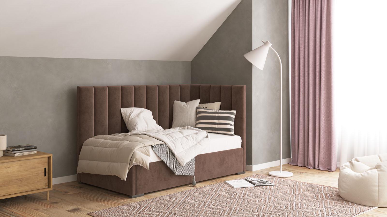 Кровать односпальная Свит Меблей Саманта 4 с мягким изголовьем/металлическим каркасом ДСП/ткань велюр Багира 90x200 см Коричневый (50895) Кровать односпальная Свит Меблей Саманта 4 с мягким изголовьем/металлическим каркасом ДСП/ткань велюр Багира 90x200 см Коричневый (50895)