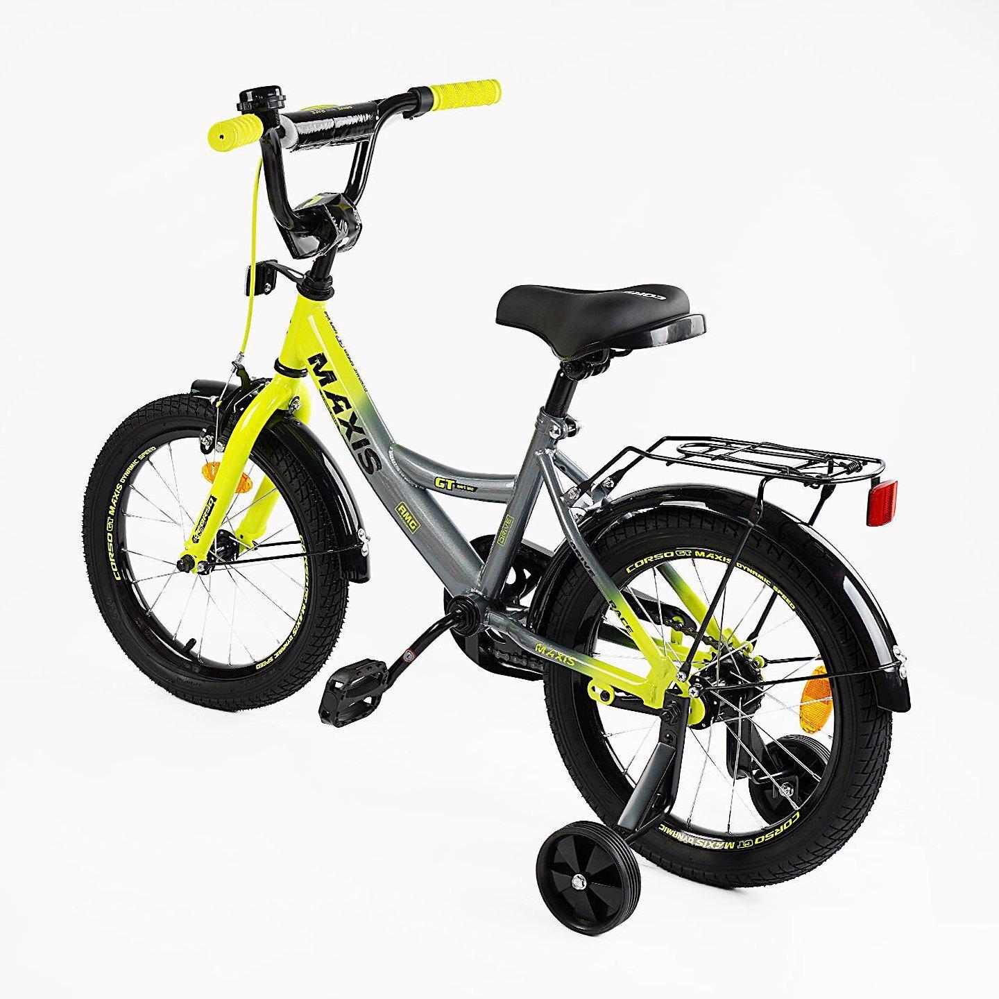 Велосипед двухколесный Corso MAXIS 16" детский c багажником Серо-желтый - фото 3 Велосипед двухколесный Corso MAXIS 16" детский c багажником Серо-желтый - фото 3