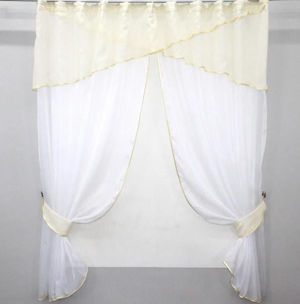 Комплект штор на кухню с ламбрекеном шифон/микро-лен 260х170 см Кремовый/Белый (091к) Комплект штор на кухню с ламбрекеном шифон/микро-лен 260х170 см Кремовый/Белый (091к)