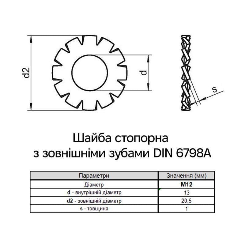 Шайба стопорная зубчатая Metalvis М12 DIN6798A ⌀ 20,5 мм х 1 мм нержавеющая сталь 200 шт. (N7V00000N7V1200000) - фото 2